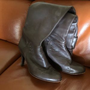 Dark Brown Leather Knee High Heel Boots